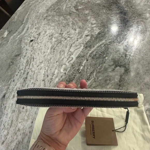 Burberry Horseferry Canvas & Leather Zip Around Wallet Wallets